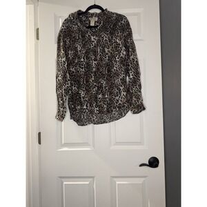 Metro Express Vintage Button Up Long Sleeve Blouse Animal Print Large